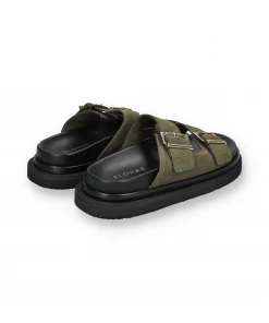 ALOHAS BUCKLE STRAP SANDALS | Suede Khaki New Arrivals